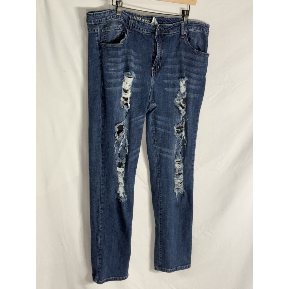 Women’s V.I.P Jeans Front Shredded  5 Pckt Jeans Med Blue Sz 21/22